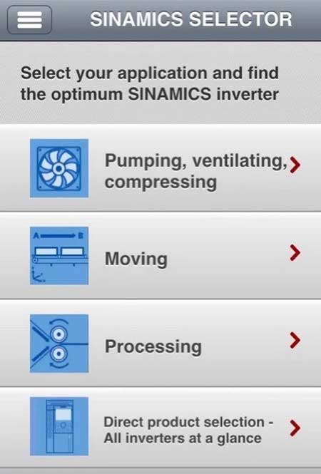 Siemens Sinamics Selector App