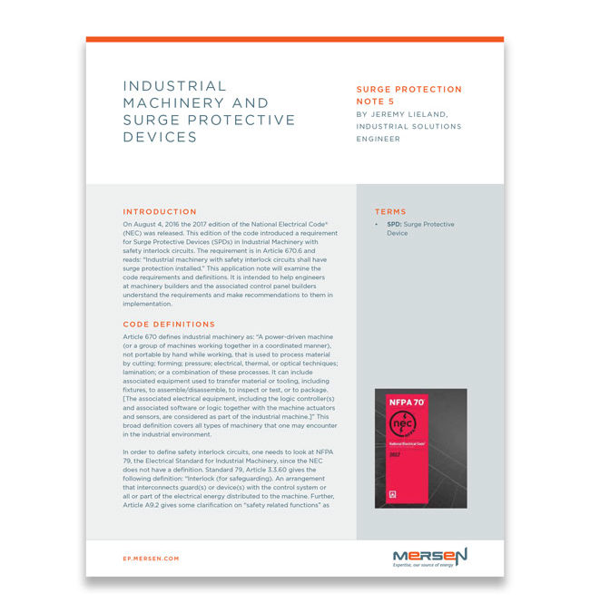 Application Note: Industrial Machinery and Surge Protective Devices