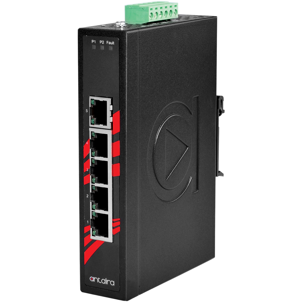 Antaira 5 port ethernet switch standing vertically